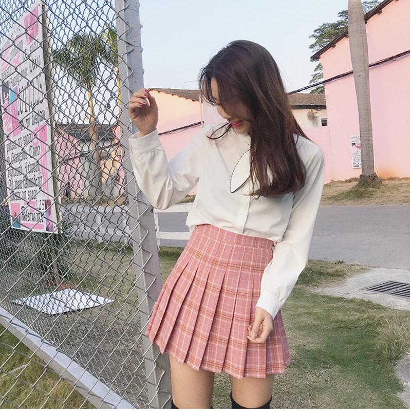 Women Mini Pleated Skirt Casual Loose Plaid Skirt 2020 Korean Style A-Line Skirt High Waist Skirt