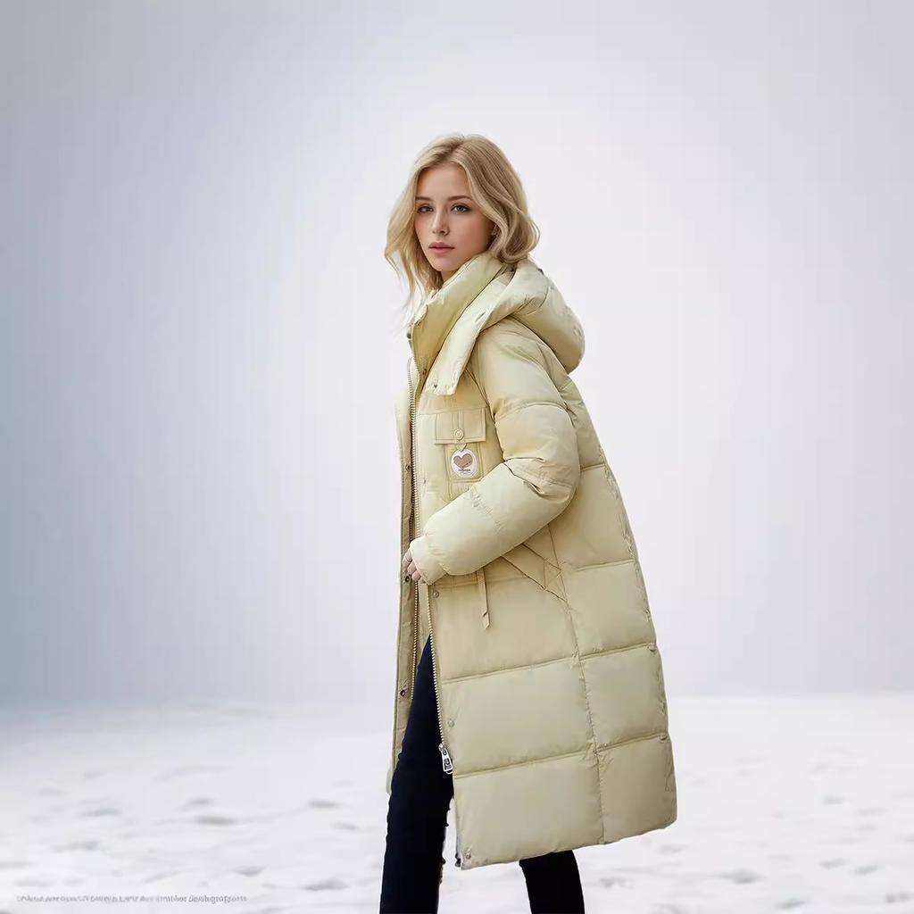 2024 Nouvelle veste demi-saison pour femme Veste longue décontractée à capuche en coton Veste longue d'hiver au-dessus du genou Vêtements pour femmes