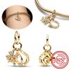 925 Copper Two-tone Stepmom Entwined Hearts Monstera Leaf Glow-in-the-dark Firefly Charm Beads Fit Pantaro Bracelet DIY Zircon
