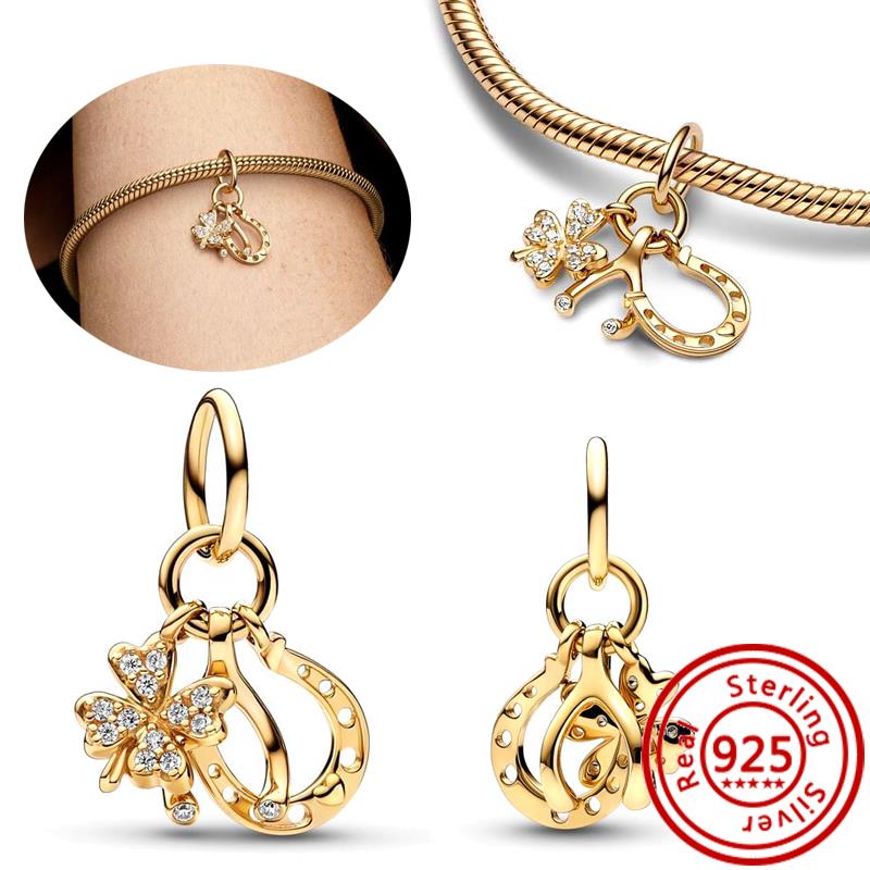 925 Copper Two-tone Stepmom Entwined Hearts Monstera Leaf Glow-in-the-dark Firefly Charm Beads Fit Pantaro Bracelet DIY Zircon