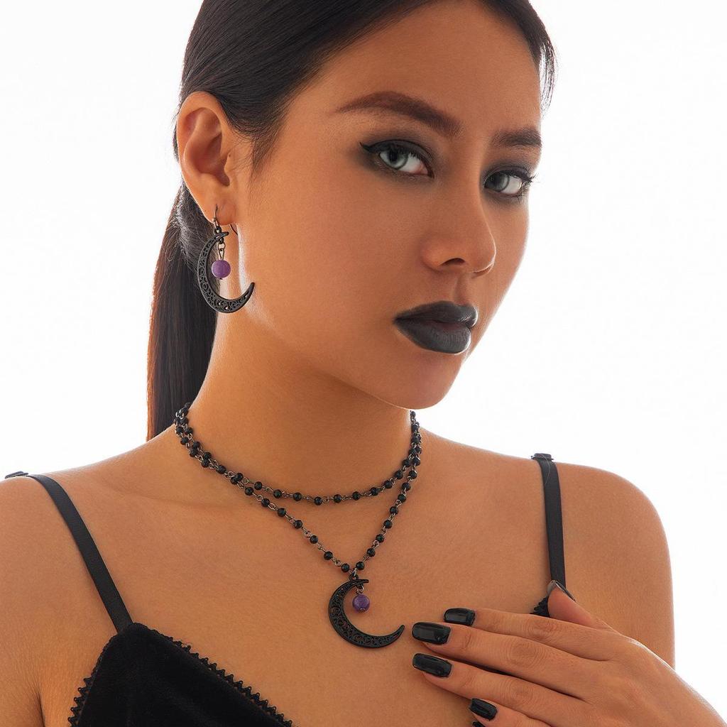 Gothic Moon Alloy Necklace Set: Multi-Layer Female Lace Tassel