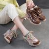 Women's Genuine Leather Oxford Shoes Patchwork Color Block High Heel Platform Casual Shoes