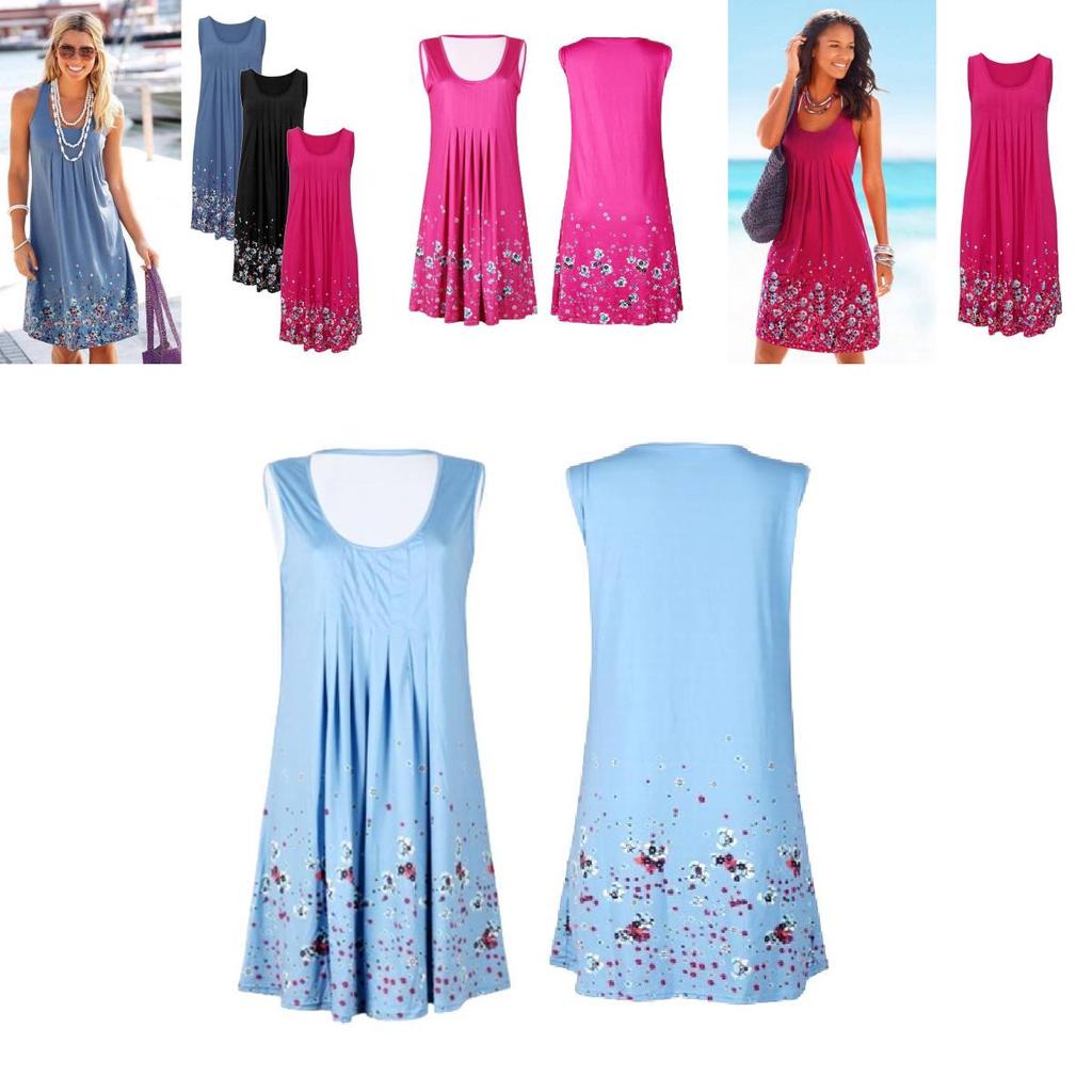 Urban Chic Sleeveless Floral Print Loose Fit Midi Dress Polyester Blend