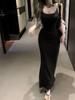 Sexy Bodycon-Kleid im französischen Stil mit Spaghettiträgern, Schmetterlingsausschnitt und Maxidesign mit Fishtail