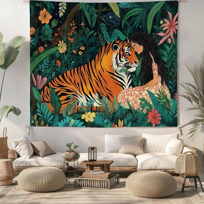 Jungle Woman and Tiger tapestry 75x100 чёрный