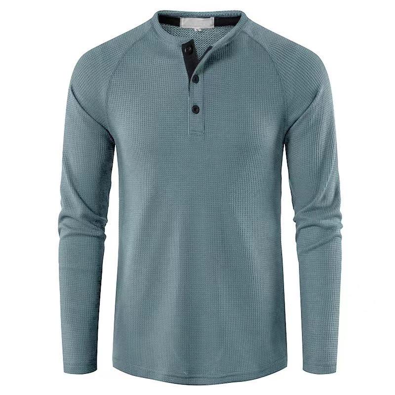 Men's Solid Color Long-Sleeve Henley Shirt - European & American Autumn/Winter Collection