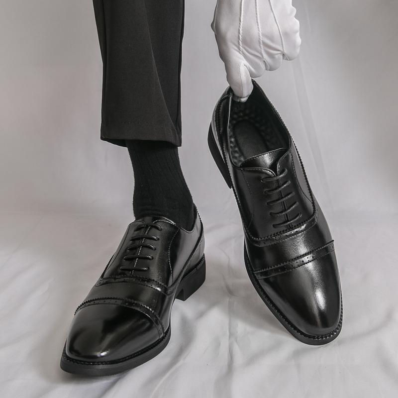 Men Oxfords Dress Brogues Derbys Brown Formal Business Black Patent Leather Shoes Tuxedo Wedding Shoes Over Sized