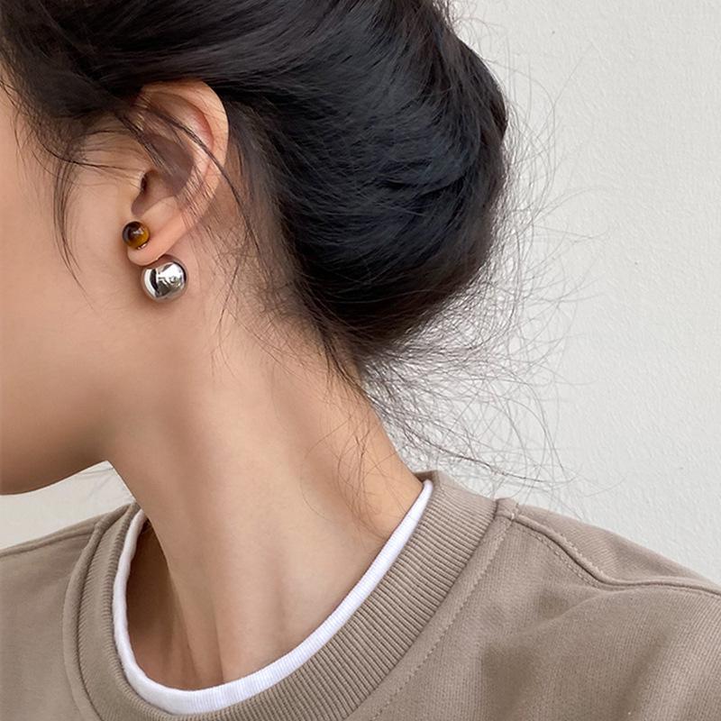 Sleek Tiger Eye Stud Earrings: Versatile Front & Back Design for Unique Fashion