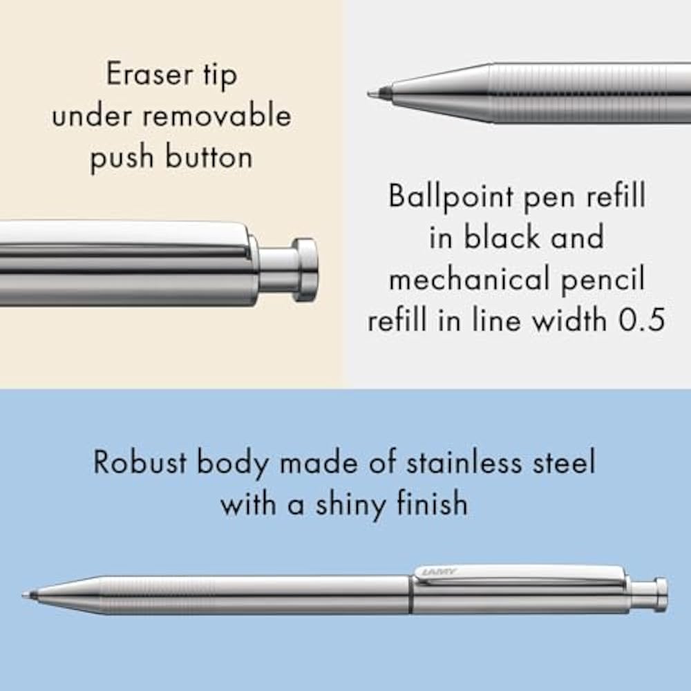 LAMY ST SILVER TWIN PENS - 2 in 1 multi-function pen with twist-on ballpoint and mechanical penci...