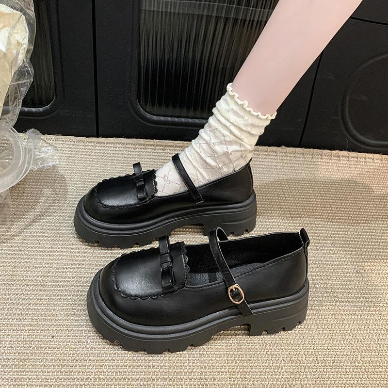 With skirt Mary Jane shoes women's 2025 autumn and winter new retro British style platform Lolita bow small leather shoes