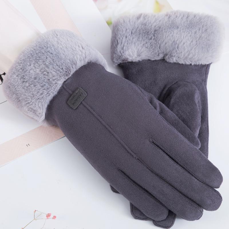 

Теплые замшевые перчатки для осени и зимы женские плюс бархатная подкладка, сенсорные, для велоспорта, вождения, от холода, корейские, милые хлопковые перчатки. average size