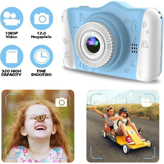 Kids Camera, 12MP Children's Camera for Boys and Girls, 1080P Rechargeable Camera for Kids 3-12 Years Old with 32GB TF Card, USB Charging 8X Zoom