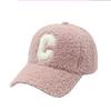 Women's Winter Lamb Wool Baseball Cap with Embroidered 'C', Duckbill Brim, Korean Style