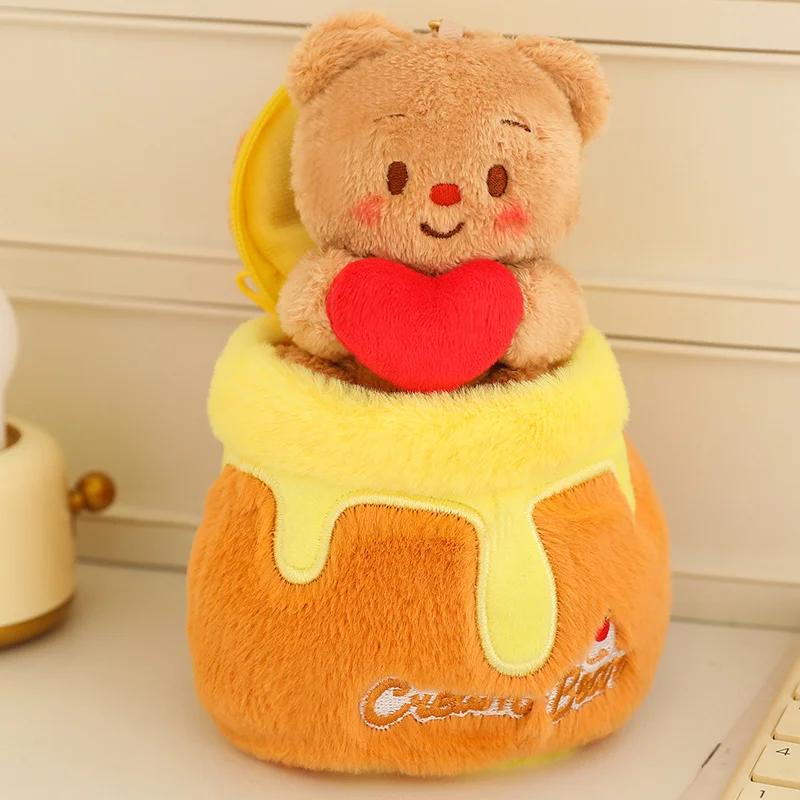 Cute Cartoon Bear In Honey Jar Plush Toy Pendant Stuffed Plush Unique Doll Bear Holding Heart Bag Decor Keychain Birthday Gift