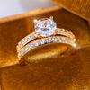 Crystal Female White Zircon Round Stone Ring Set Fashion Vintage Gold Color Bridal Wedding Engagement  For Women