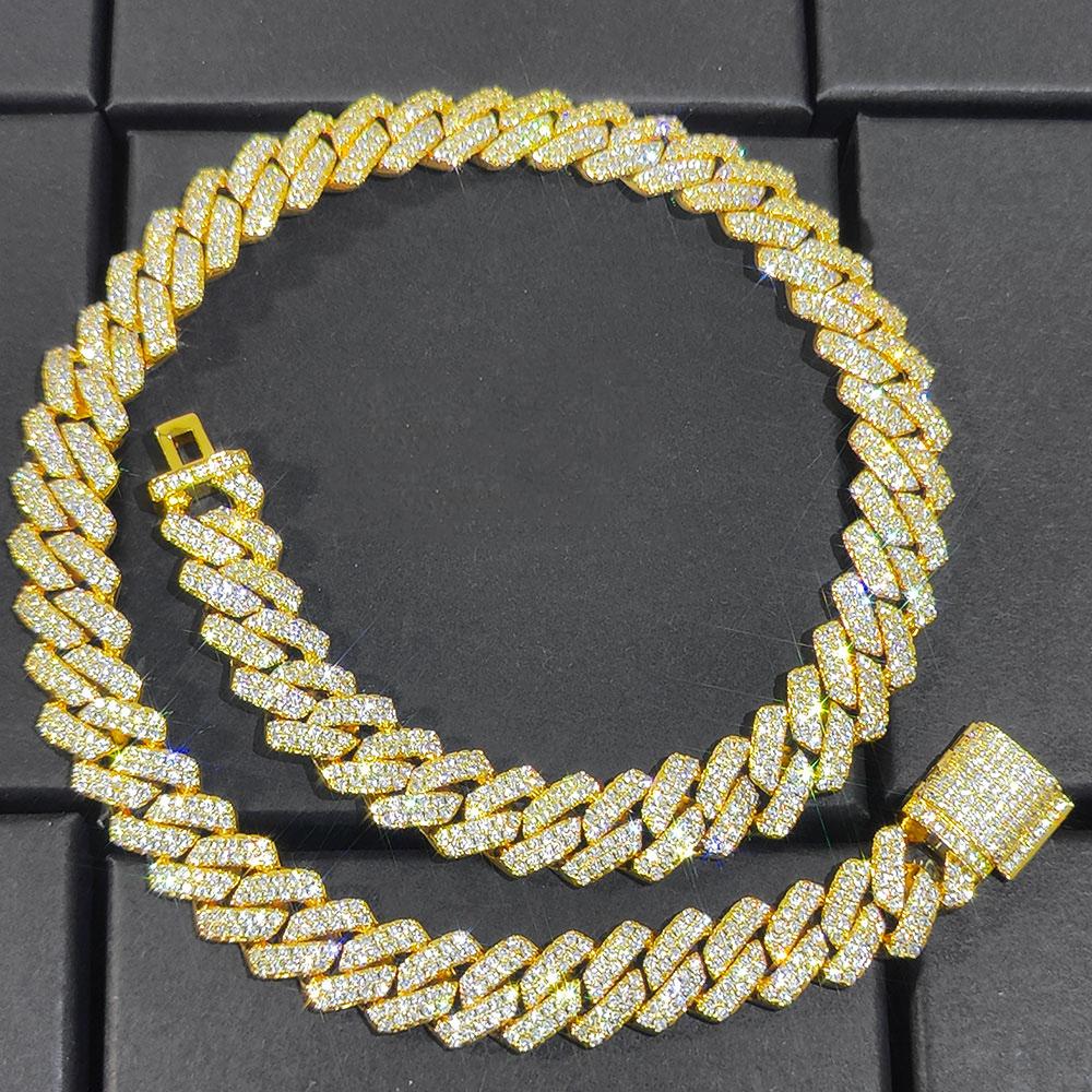14mm Iced Out Prong Cuban Link Chain Silver Plated Brass Hip Hop Diamond Cuban Chains Necklace For Women's Fine Jewelry