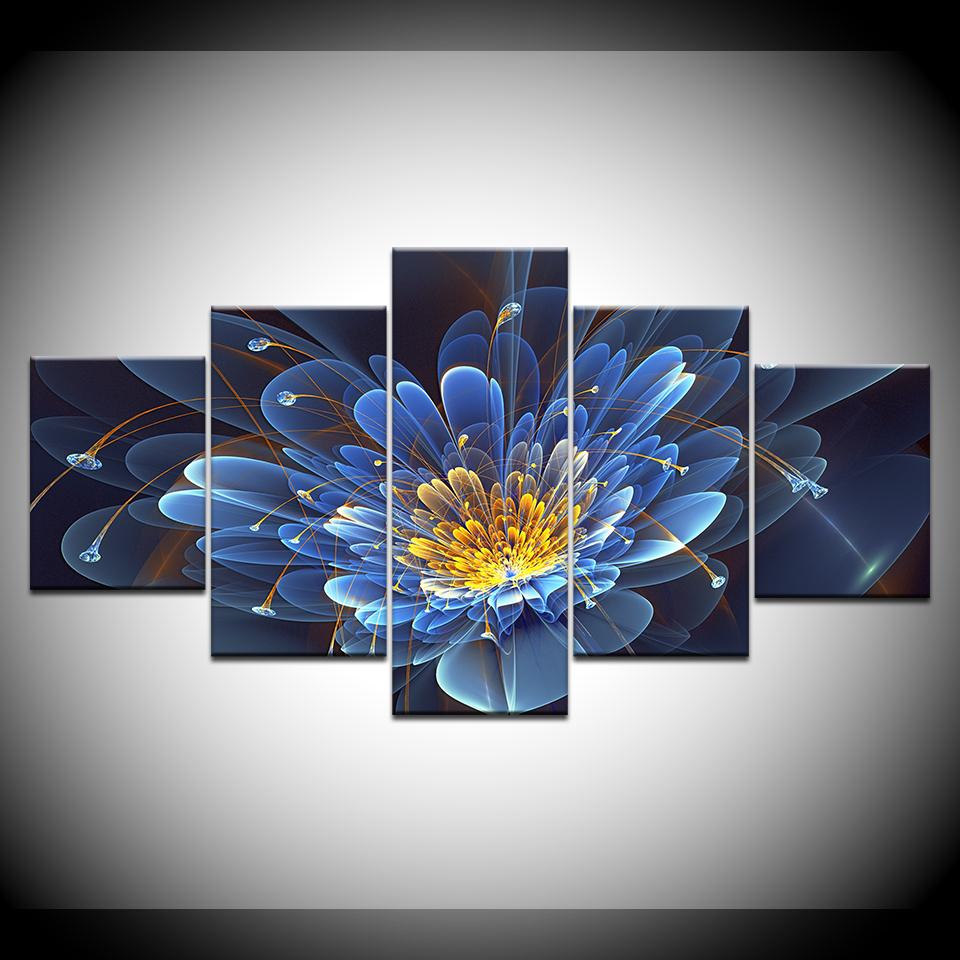 5 Panel HD Print The purple violet flower wall posters Canvas Art Painting For home living room decoration