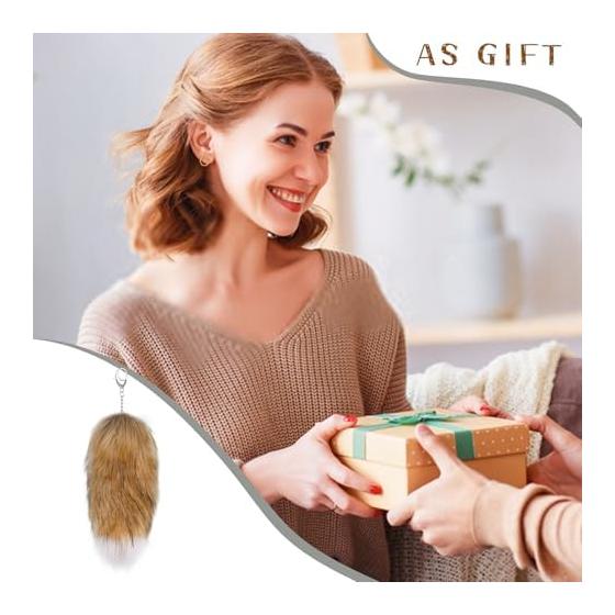 [VOOCYE] Keychain Fox Tail Stainless Steel Corrosion Resistant Rust Proof Tail Key Chain Pendant Bag Charm Animal Cute Fluffy Key Decoration