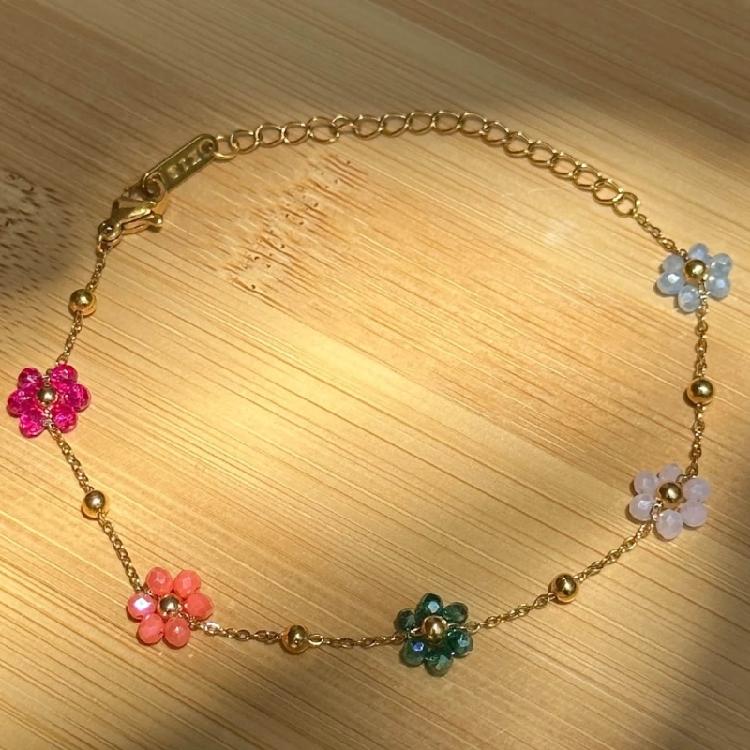 Flower Bead Bracelets Necklace Sweet Cute Choker Necklace Stackable Bangle