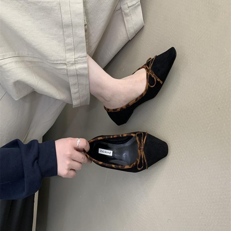 French retro flat-soled ballet shoes for women 2025 new leopard print bow soft-soled grandma shoes single shoes evening shoes