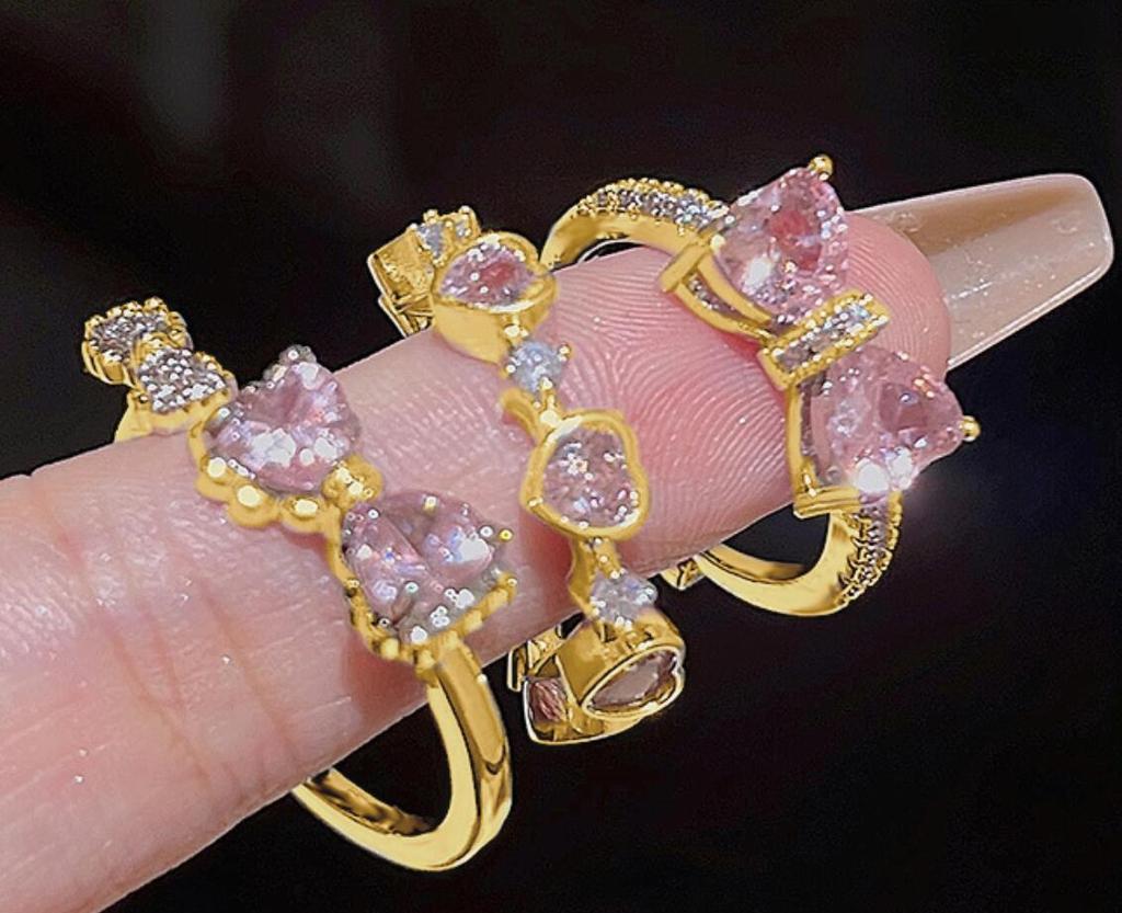 New Crystal Rings Heart Adjustable Ring Irregular Geometry Punk Vintage Rings Set for Women Girls Fashion Jewelry