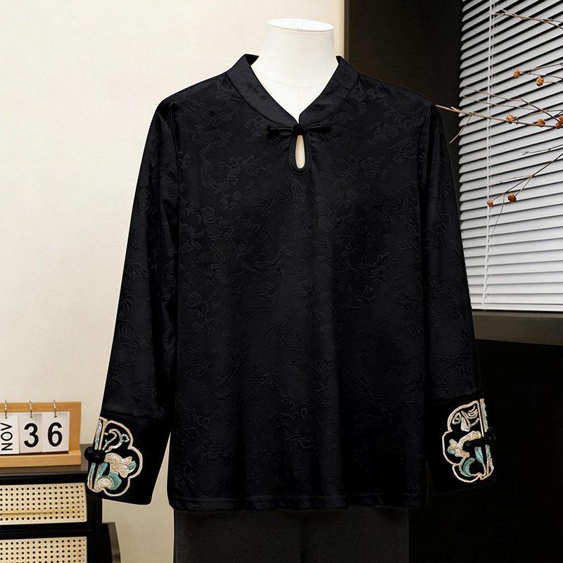 Women s Chinese Jacquard Embroidered Long Sleeve Top with Stand Collar - 2026 National Style for Mother s Day L for under 52kg