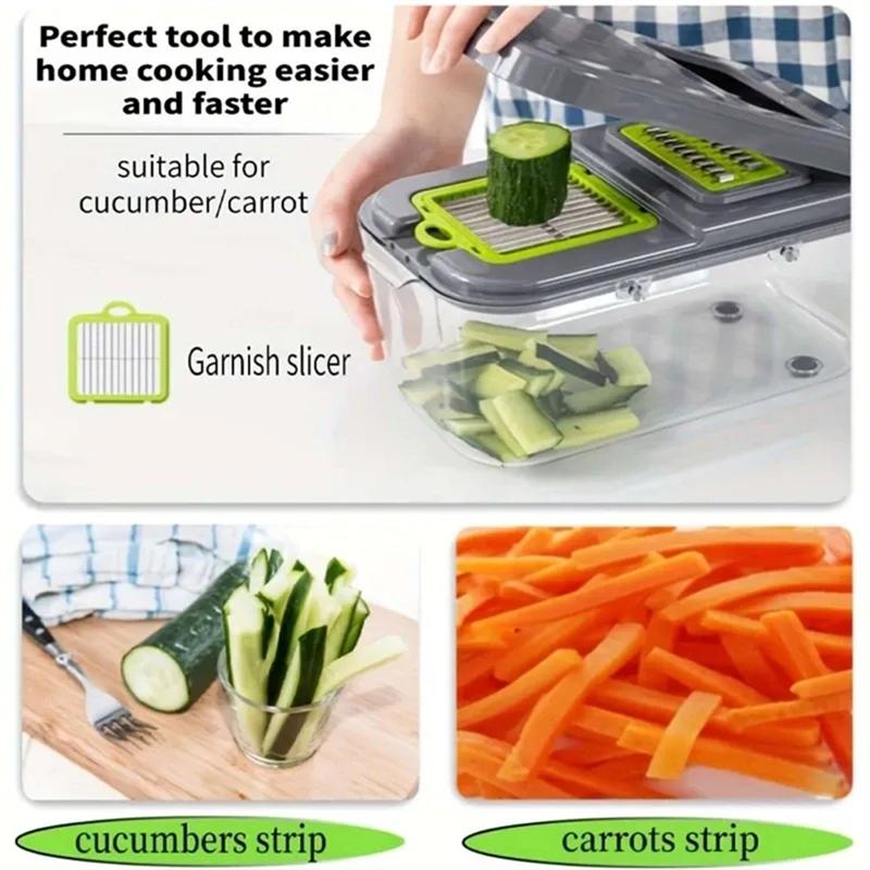 A03F-Kitchen Household Multifunctional 22-Piece Manual Chopper Slicer Onion Diced Vegetable Potato Knife Accessories