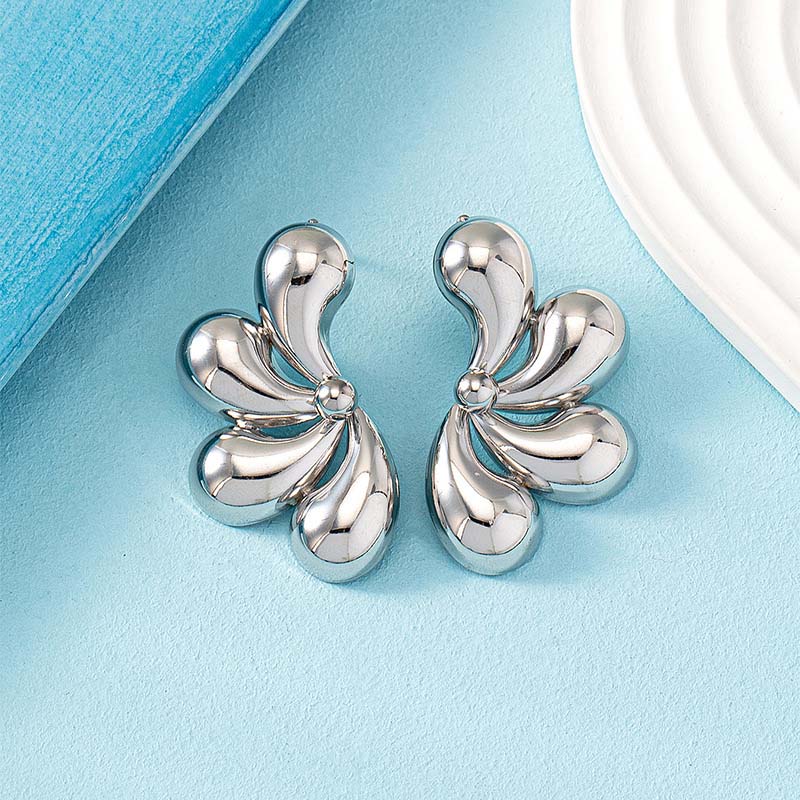 Vintage Gold Color Double Layered Water Drop Stud Earrings For Women Exaggerated Metal Geometric Flower Earrings Jewelry 2025