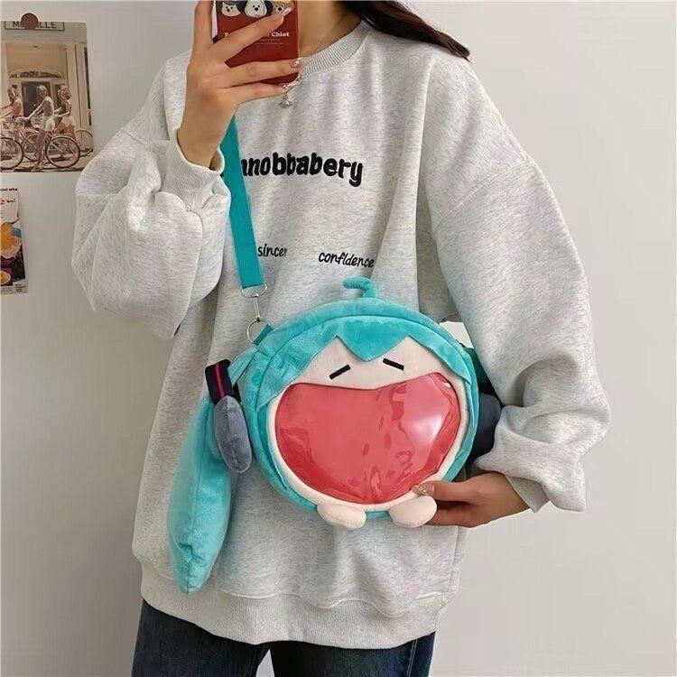 New Anime Q Version Hatsune Miku Funny Crossbody Ita Bag, Creative Cartoon Cute High-Aesthetic Japanese Style Plush Shoulder Bag