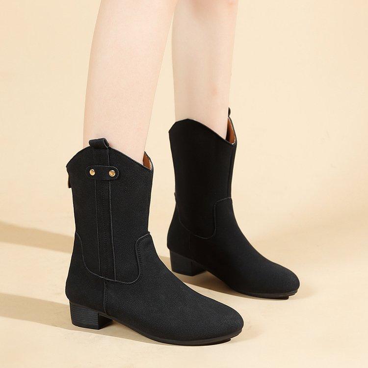 New Mid-calf Boots Women's Suede Top Zipper Western Boots Autumn/Winter Half Boot Women's Shoes