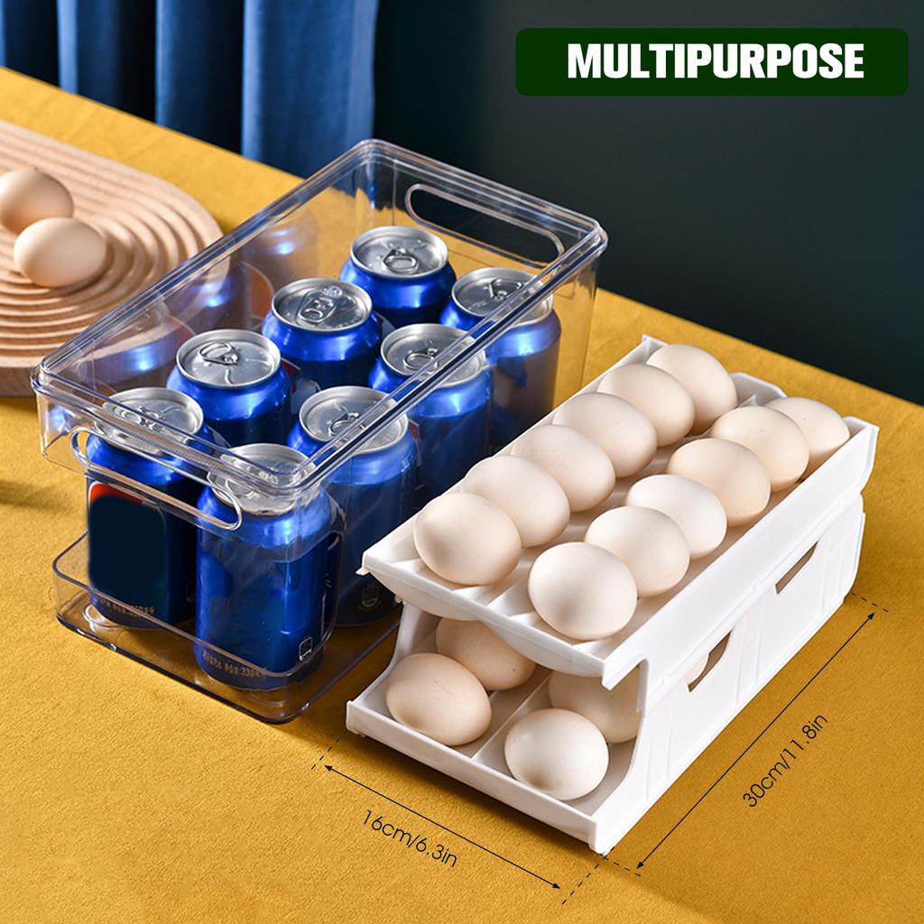 Auto Rolling Egg Holder for Refrigerator 2-Layer 24 Egg Storage Container Egg Storage Box Space Saving Multipurpose Container