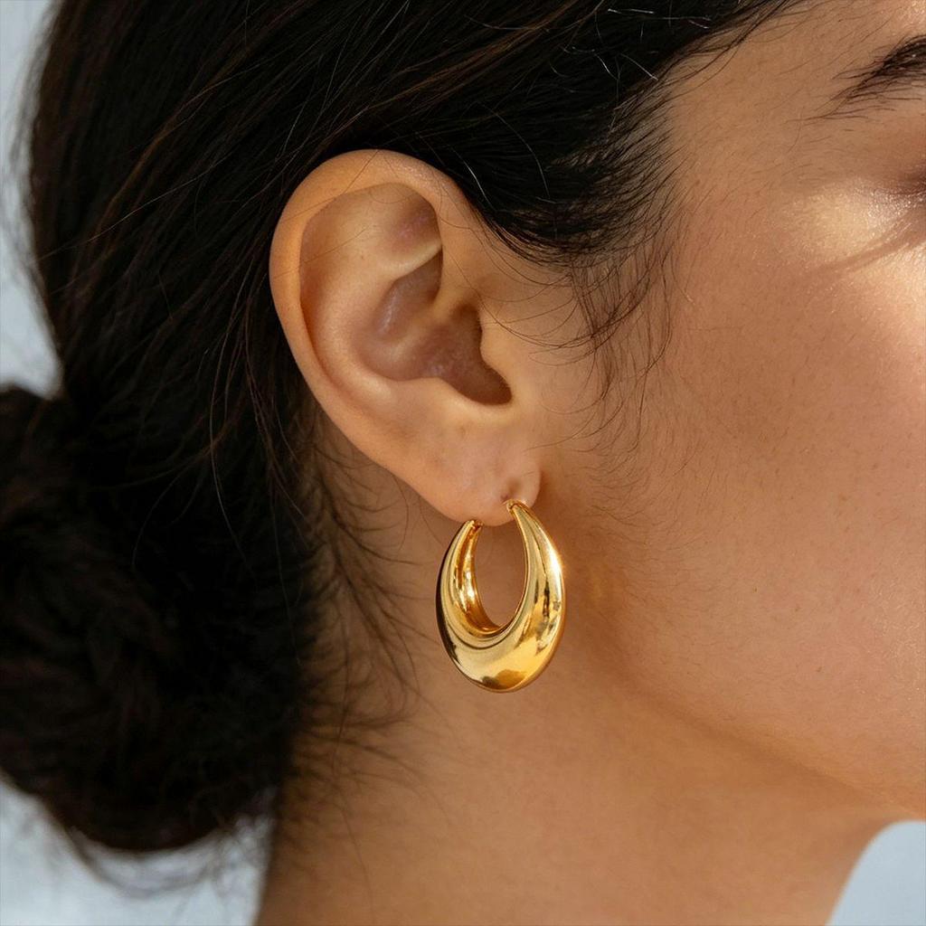 Gold-Plated Titanium Crescent Moon Earrings - Eco-Friendly Stainless Steel Studs