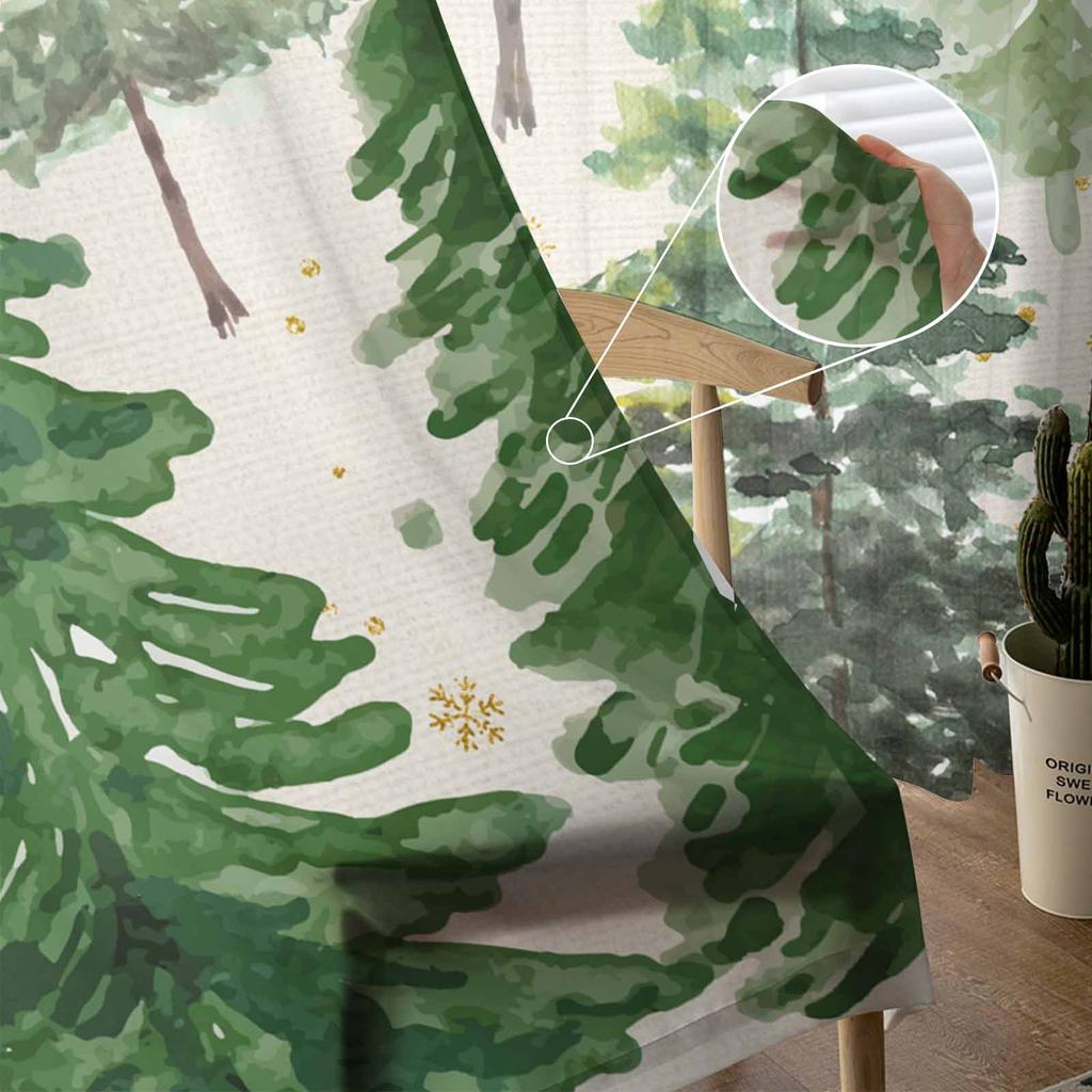 Christmas Green Christmas Tree Curtains For Living Room Bedroom Home Decoration Window Voile Tulle Curtain Drapes