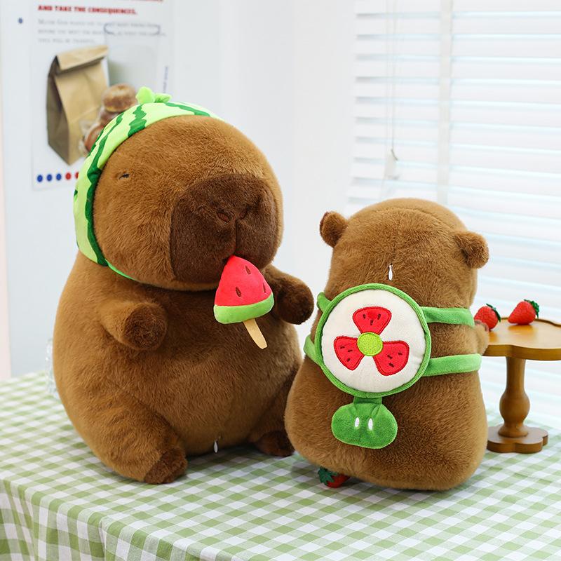 Bai Fen Bai Dolls And Toys New Kapibara Watermelon Headgear Capybara Fan Capybara Plush Doll Plush Toy Doll Gift