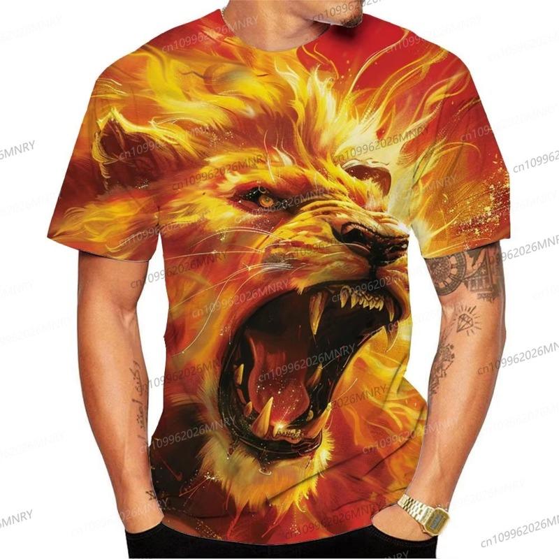 Summer Men's Tshirt Women's Round Neck Tee 3D Printed Lion Pattern Men T-shirt Street Unisex