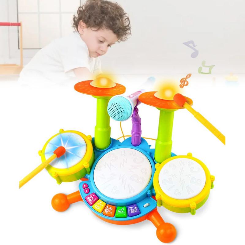 Colorful Early Education Multi-functional Drum Set With Microphone And Piano Toy Instruments For Kids Ages 2 To 6 Years