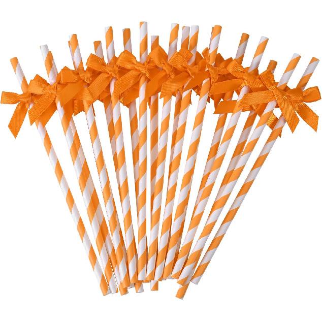 20pcs Pink Bow Straw, 7.7inch Biodegradable Cute Paper Straw, Wedding, Picnic, Birthday, Party Supplies for Juice Coffee Tea Cocktail Smoothie
