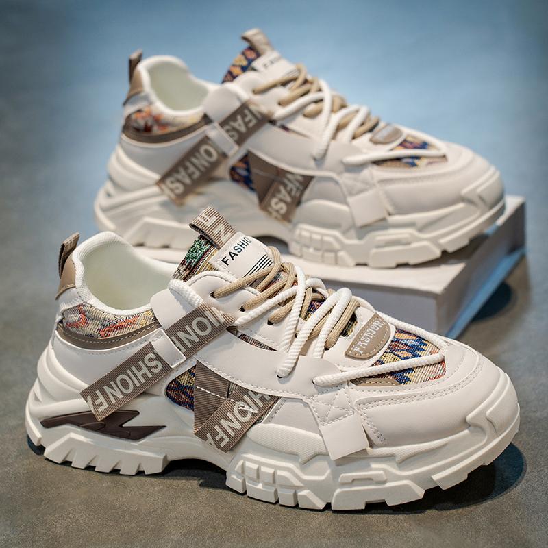 Chunky Sneaker Men Designer Sport Shoes Fashion Casual Artificial Leather Fabric Breathable Height Increased Flat Platform Shoes