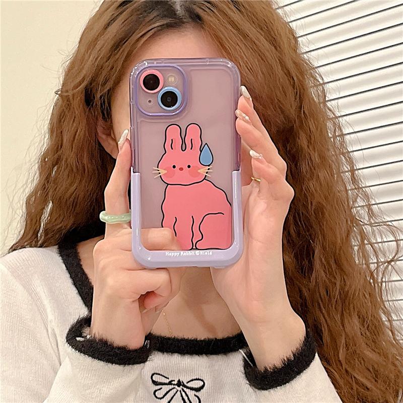 Custodia con staffa invisibile divertente coniglietto rosa per Iphone 14 13 12 11 Pro Max 14 Plus Supporto per supporto antiurto Cover posteriore Capa