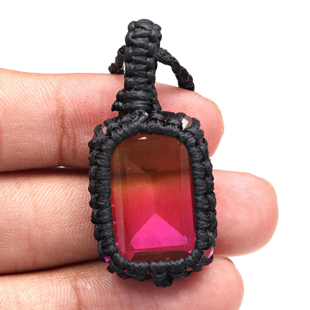 Macrame Necklace Handmade Tourmaline Natural Bohemian Quartz Thread Pendant