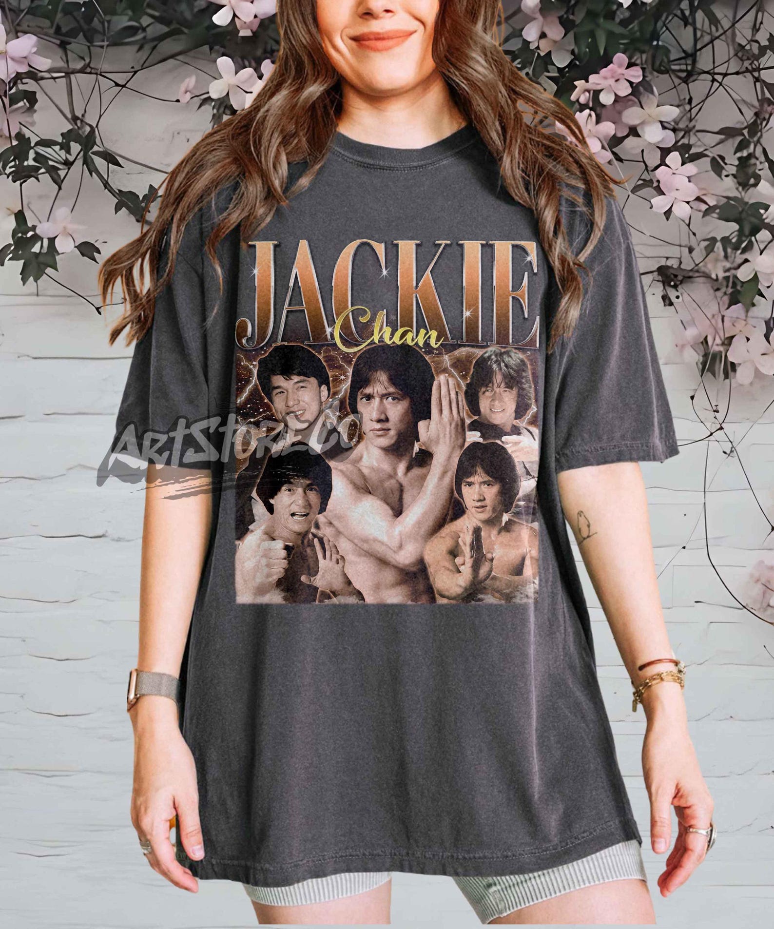 Jackie Chan Retro Collage T-Shirt: Vintage Movie Star Graphic Tee L
