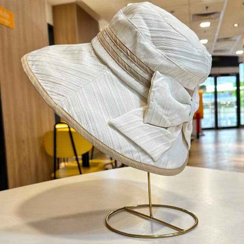 Женская модная панама-рыбак Весна Лето Путешествия Широкополая шляпа от солнца Защита от УФ Корейский стиль Бант Шляпа от солнца бежевый