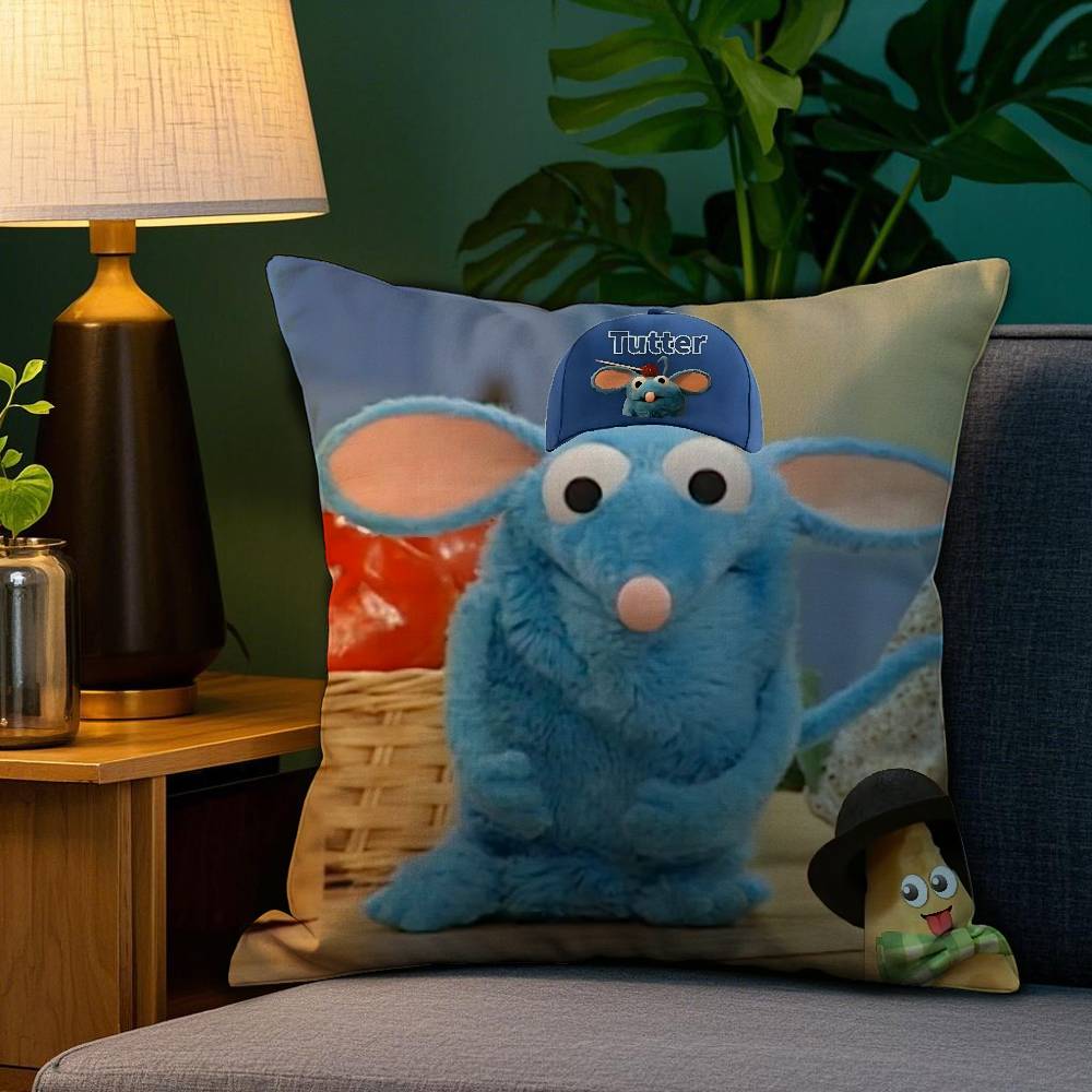 TV Blue Mouse T-Tutter Pillow Case Sofa Living Room Bedroom Double-sided Printing Square Cushion Nap Time Cushion Cover