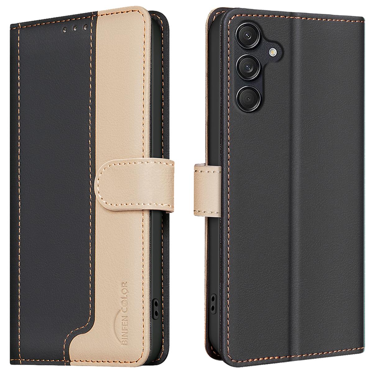 

BINFEN COLOR BF33 for Samsung Galaxy A36 5G Leather Case Splicing Color RFID Blocking Black