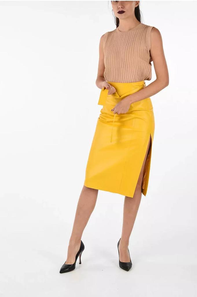 Lambskin Skirt Genuine Women Party Stylish Yellow Wear Handmade Leather