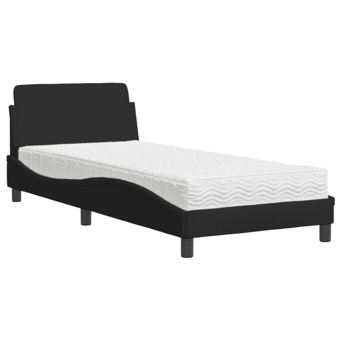 VidaXL Lit avec matelas noir 90x200 cm tissu, meuble de chambre à coucher, lit simple, cadre de lit incurvé, sommier, lit en 3208326
