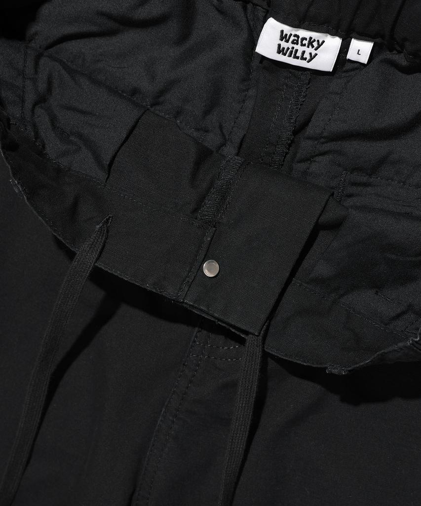 WACKY WILLY Wide Cotton Cargo Elastic Waist Pants Black