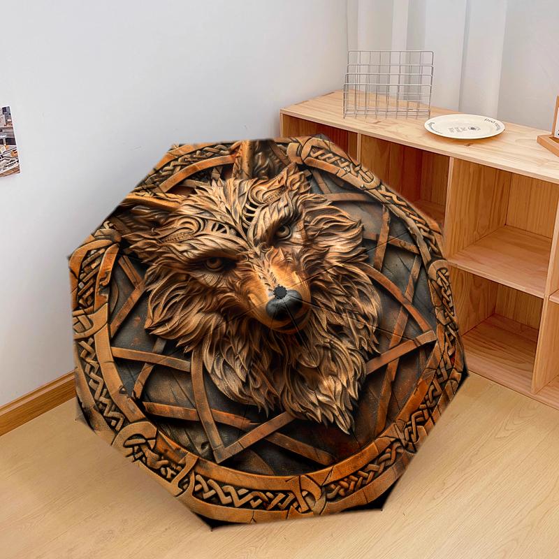 

1PC wolf theme Umbrella Portable Folding Umbrella Iron Frame Hole Bone Structure Outdoor Home Umbrella A18 разноцветный