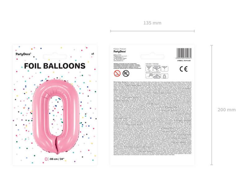 Balon Foliowy Cyfra 0, 86Cm, Różowy