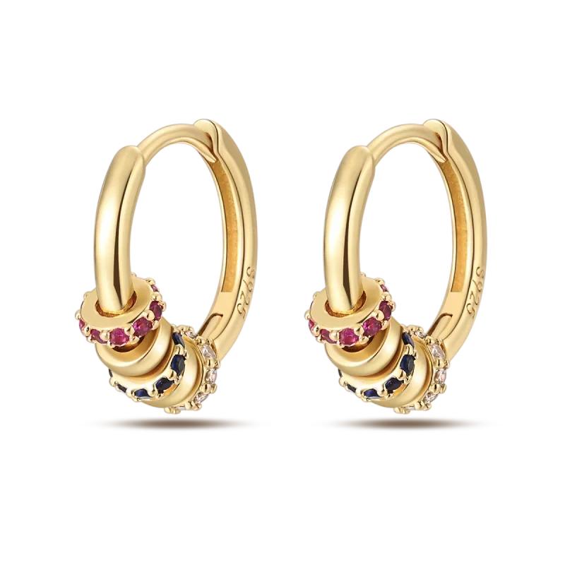 Original New In 925 Silver Gold Star And Moon Pave Colored Zircon Earrings For Women Trending Fashion Jewelry Birthday Gift